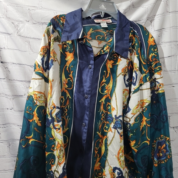 Vintage mixed print silk blouse in size L - Picture 2 of 5